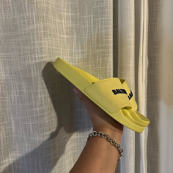 BALENCIAGA Smooth Rubber Logo Bi-Color Womens Pool Slide Size 9 PRICE FIRMMMMM - Picture 3 of 9